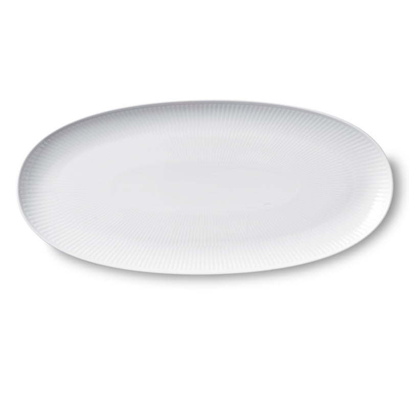 Royal Copenhagen Hvid riflet aflangt fad - 37 cm. - Bahne